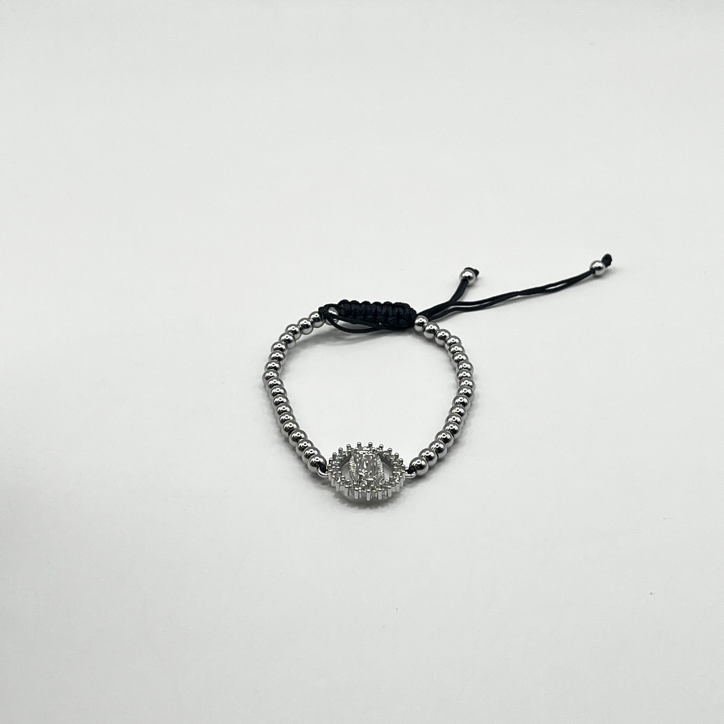 Pulsera de acero quirúrgico plateada con Virgen brillante ajustable 1