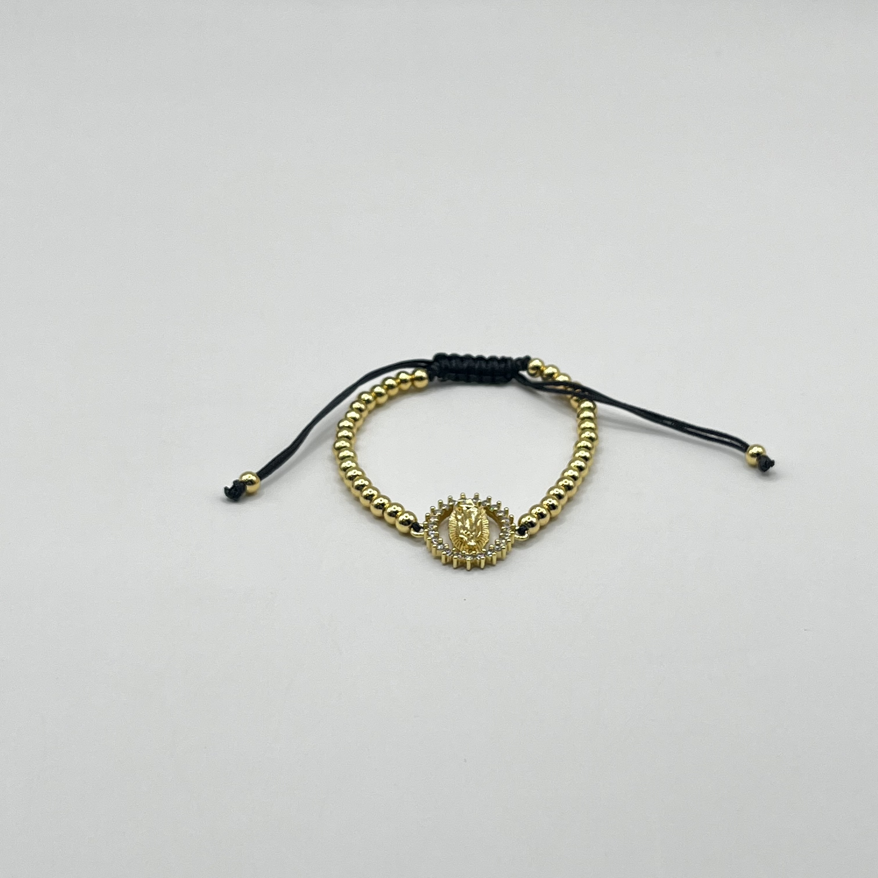 Pulsera de acero quirúrgico dorada con Virgen brillante ajustable 1