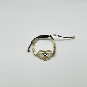 Pulsera de acero quirúrgico dorada con corazón y ojo místico ajustable