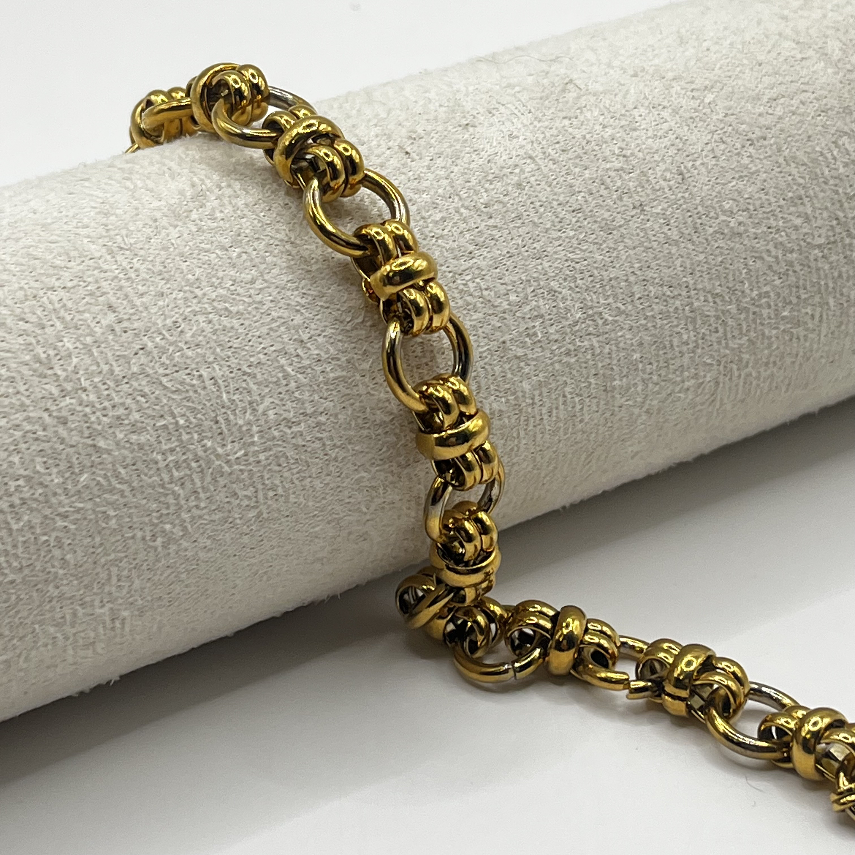 Pulsera de acero quirúrgico dorada de cadena circular trenzada 1