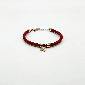 Pulsera de acero quirúrgico con cuero rojo y dije de árbol de la vida