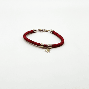 Pulsera de acero quirúrgico con cuero rojo y dije de árbol de la vida