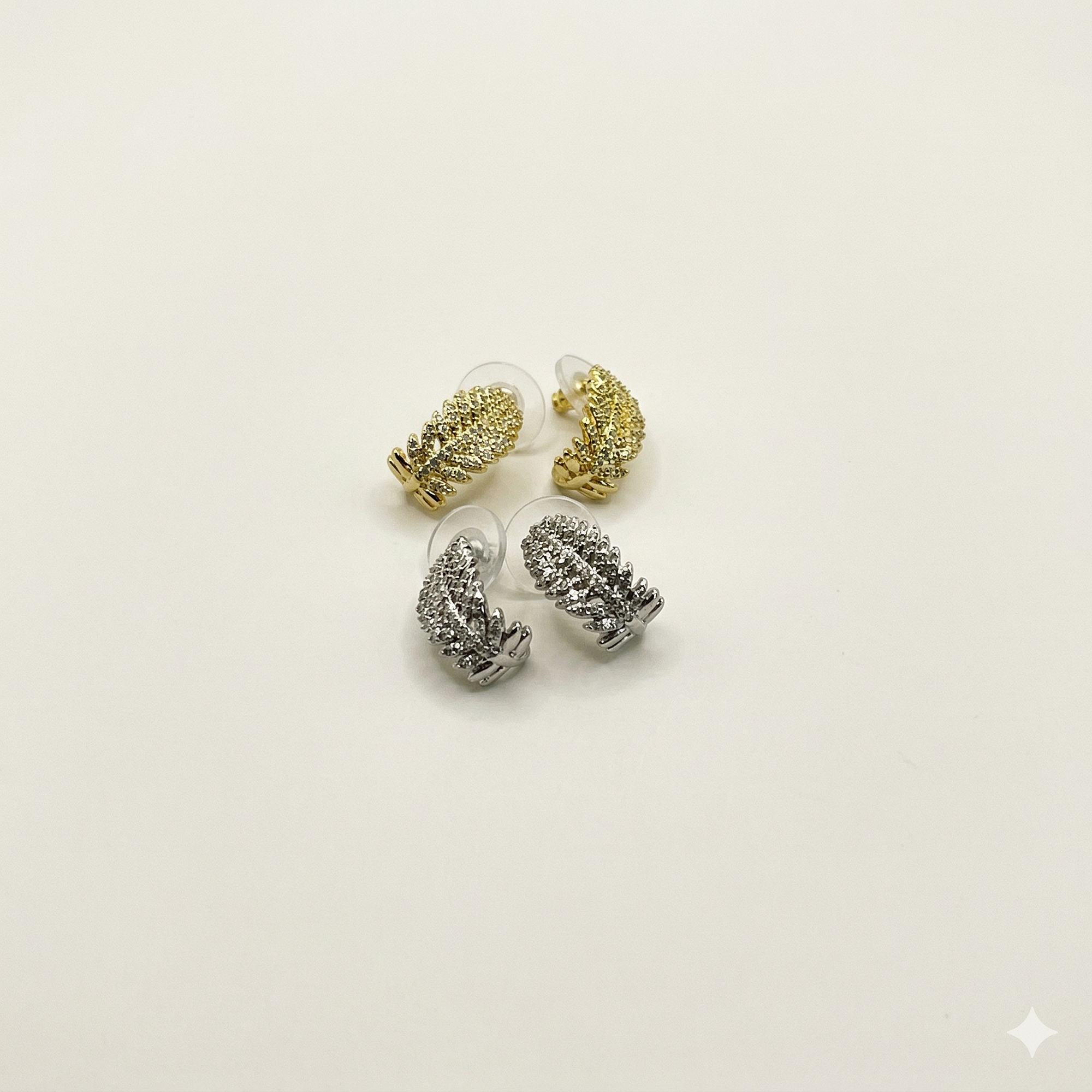 Aros de rodio dorados media luna hoja brillante 3