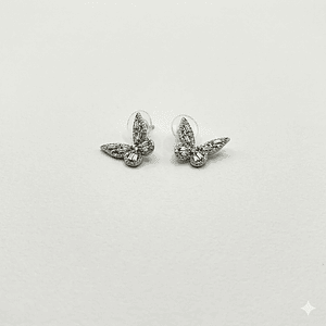 Aros de rodio plateados mariposa de cristales