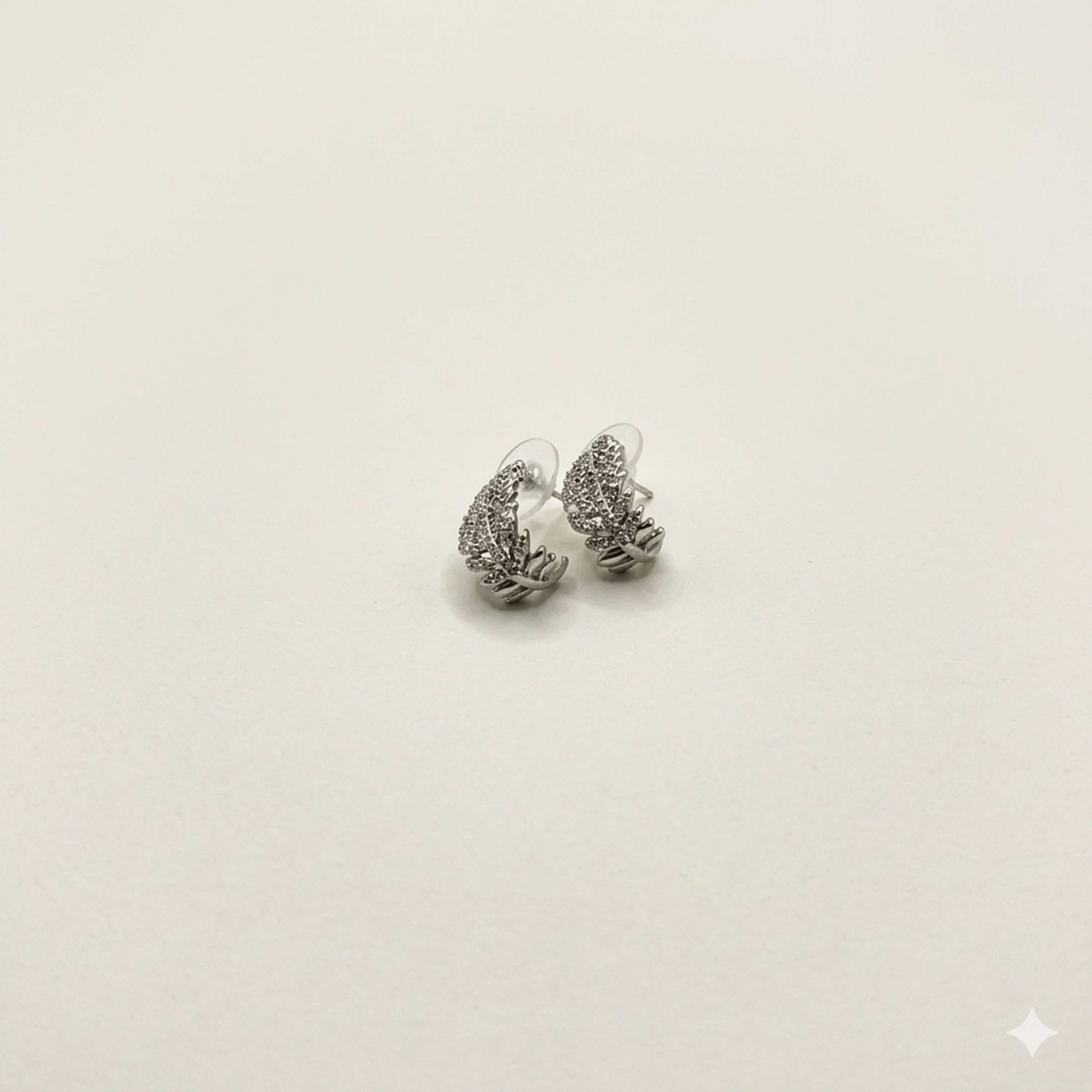 Aros de rodio plateados hoja media luna brillante 1