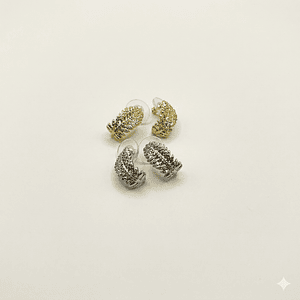 Aros de rodio plateados hoja media luna brillante