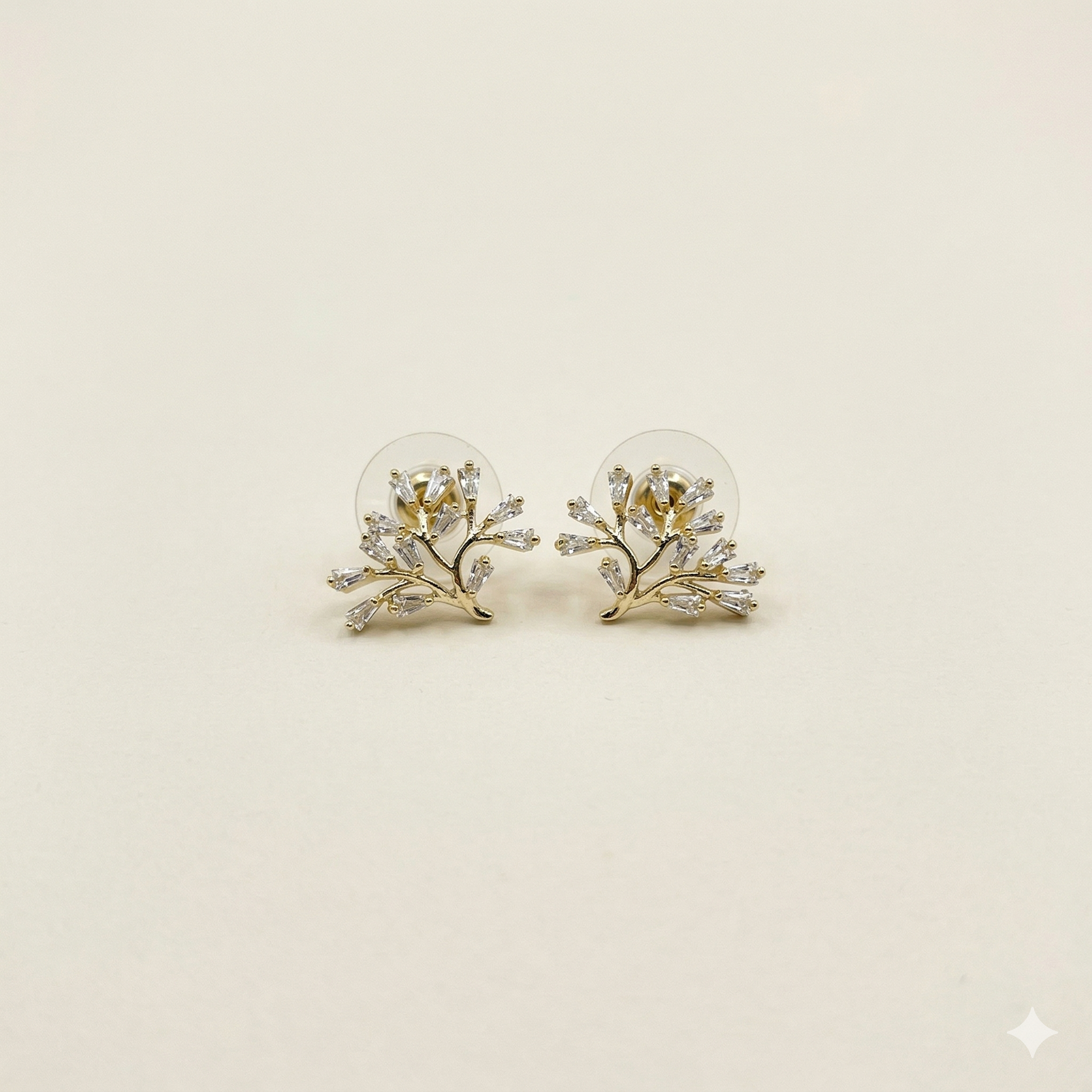Aros de rodio dorados ramas de cristales 1