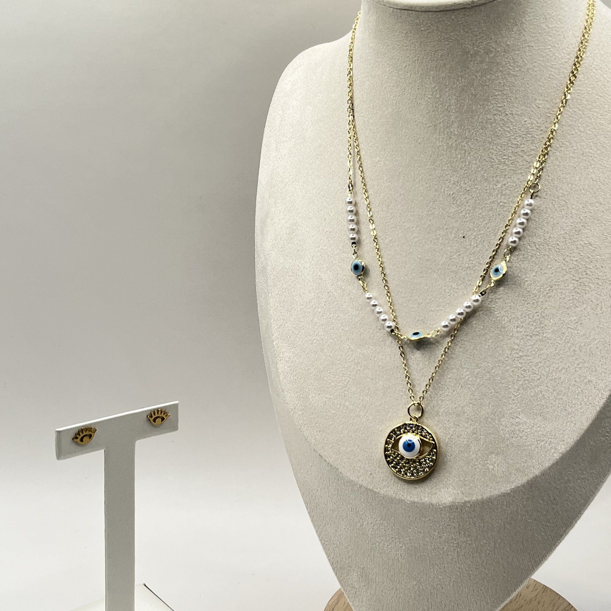Conjunto de acero quirúrgico con collar de ojo místico y aros de ojo 1