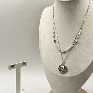 Conjunto de acero quirúrgico con collar de ojo místico y aros de ojo