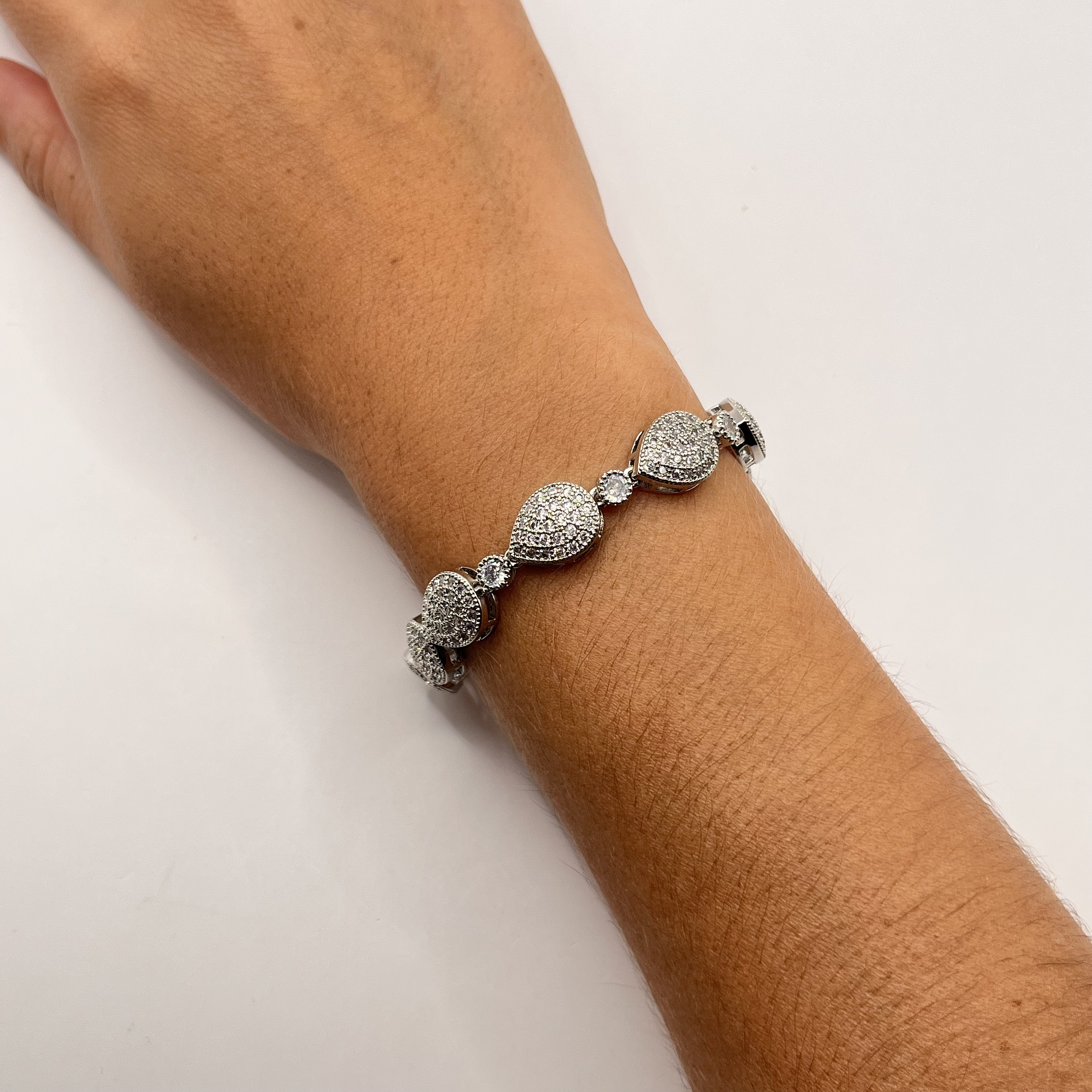 Pulsera de rodio plateada gota de cristales 2