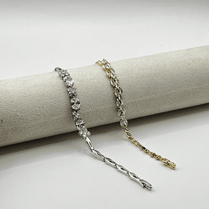 Pulsera de rodio dorada hoja de cristales