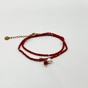 Pulsera de acero quirúrgico roja doble vuelta con perla