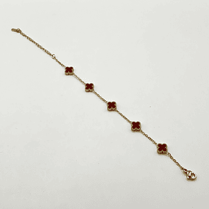 Pulsera de acero quirúrgico y nácar con flores rojas