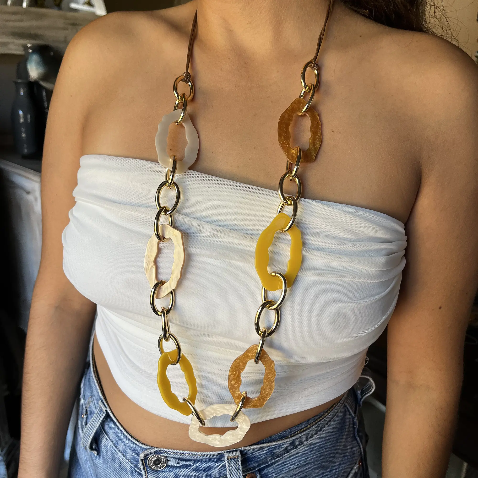Collar de fantasía ajustable con eslabones carey y dorados 3