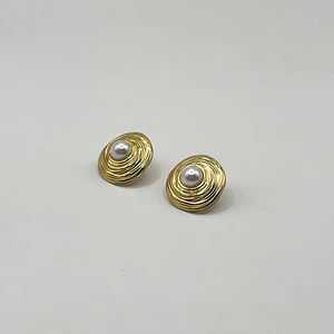 Aros de acero quirúrgico perla vintage dorados