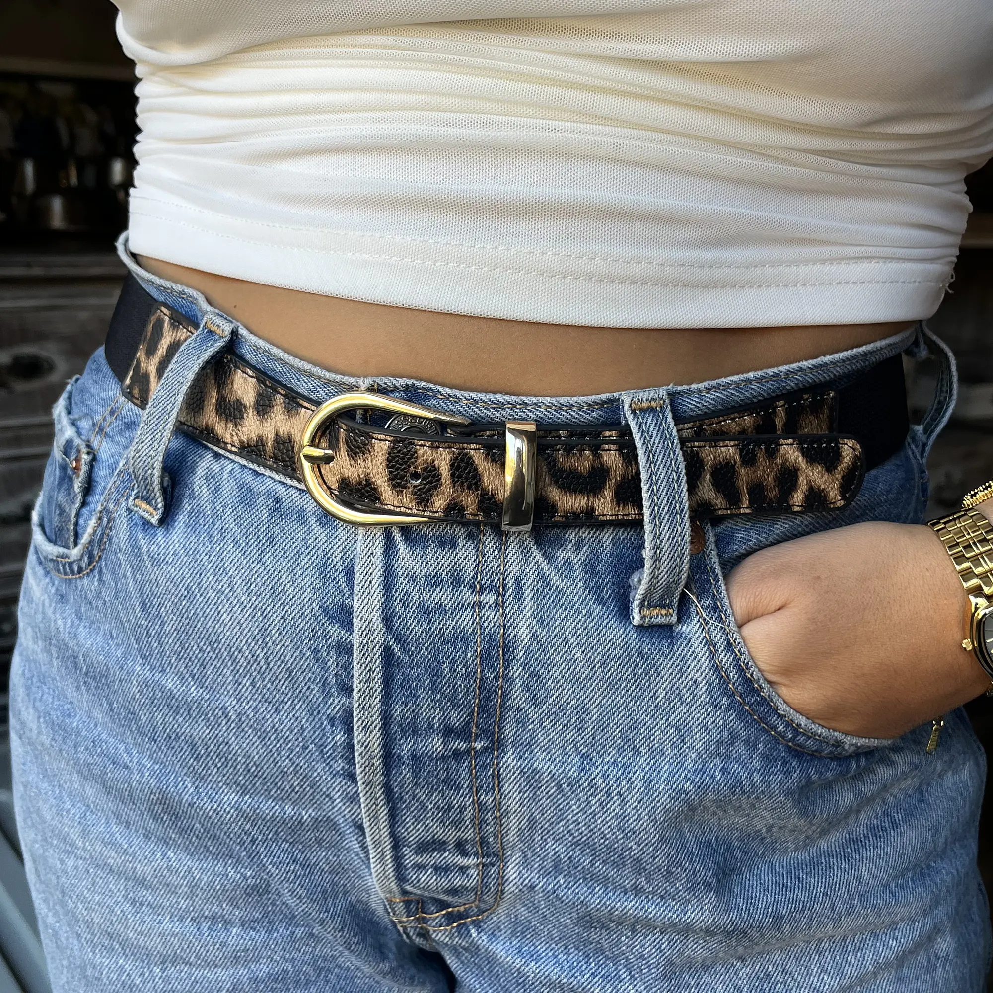 Cinturón elasticado animal print delgado 2