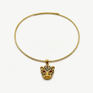 Collar dorado imantado ajustable con dije de leopardo