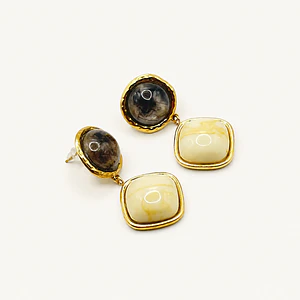Aros de acero quirúrgico dorados con piedras marmoleadas