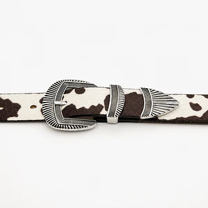 Cinturón animal print de vaca con hebilla vaquera café