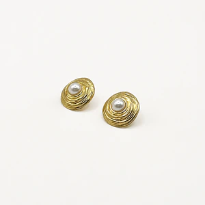 Aros de acero quirúrgico perla vintage dorados