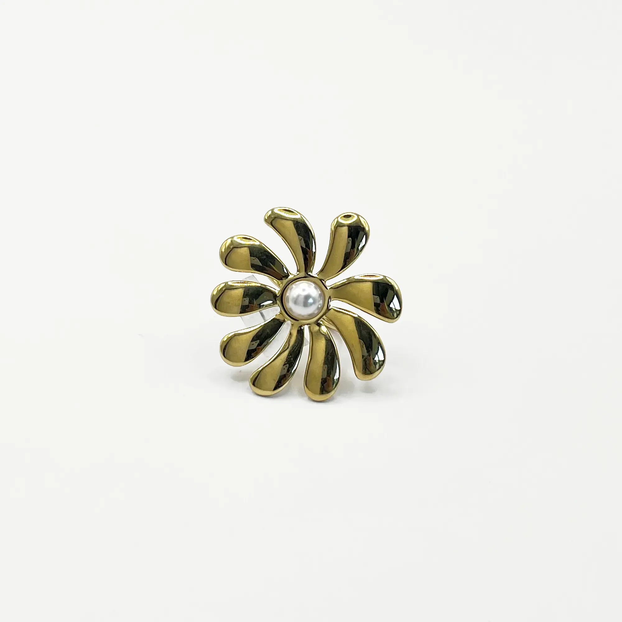 Anillo flor dorada con perla 2