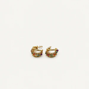Aros argolla de acero quirúrgico dorados con cristales multicolor