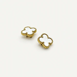 Aros de acero quirúrgico y nácar trébol blancos con dorado