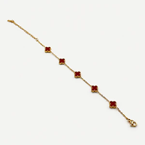 Pulsera de acero quirúrgico y nácar con flores rojas