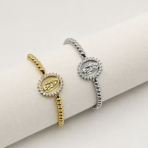 Pulsera de acero quirúrgico dorada con Virgen brillante ajustable