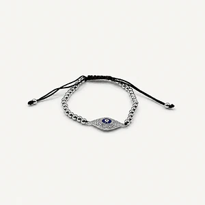 Pulsera de acero quirúrgico plateada con ojo místico ajustable