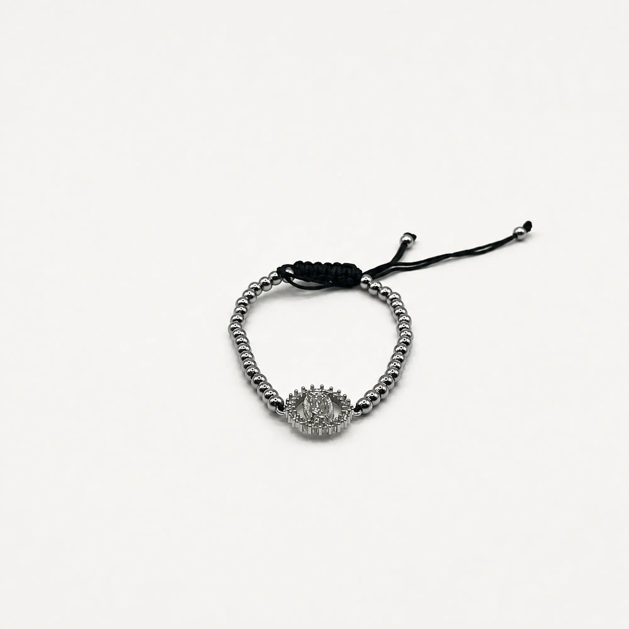 Pulsera de acero quirúrgico plateada con Virgen brillante ajustable 2