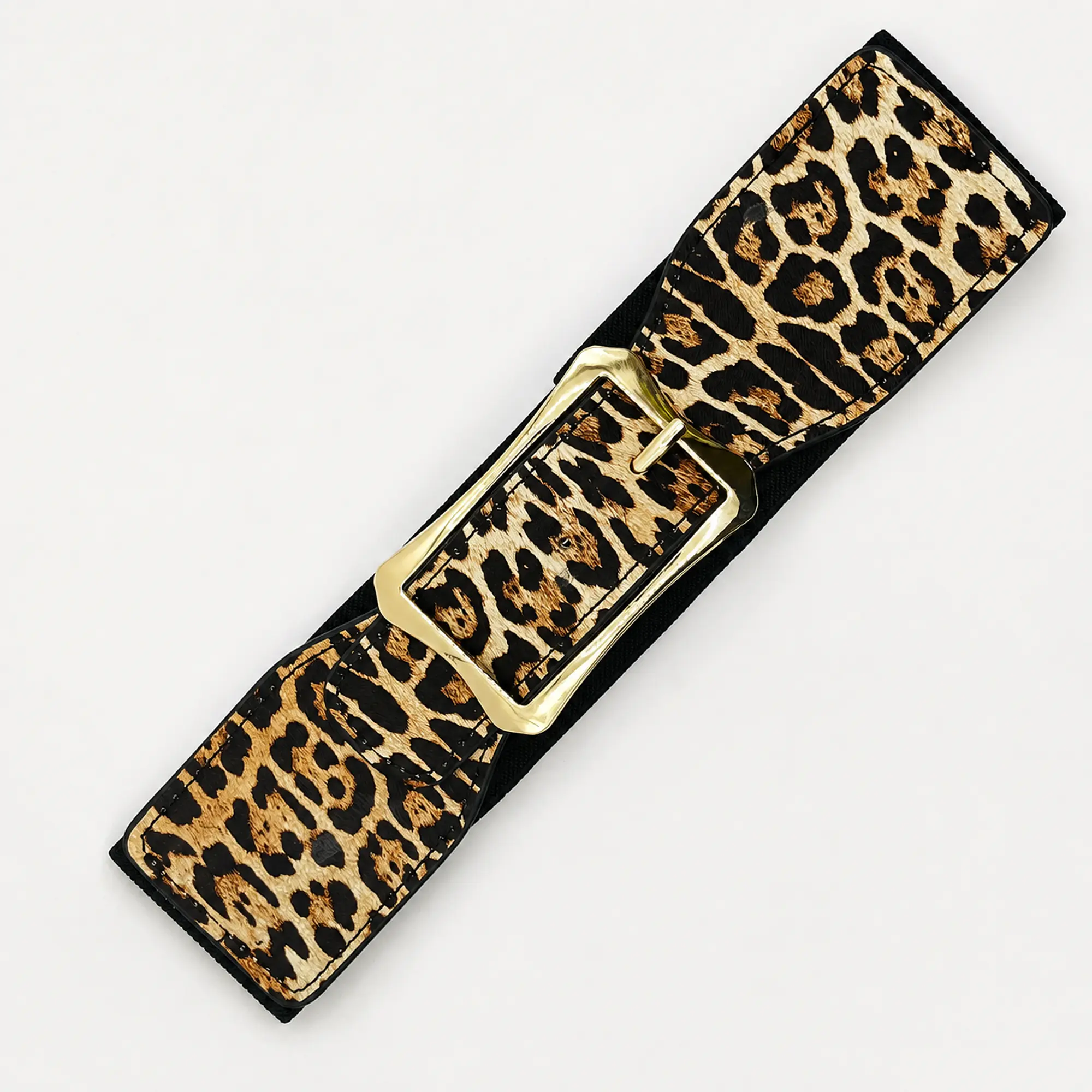 Cinturón elasticado animal print con hebilla dorada 1