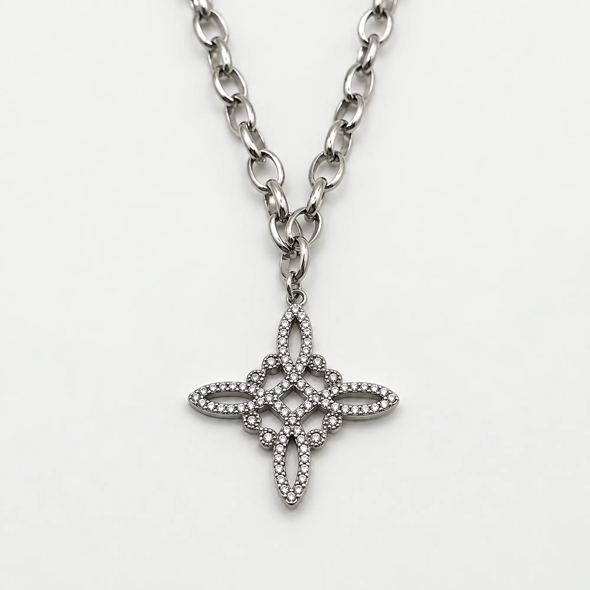Collar de acero quirúrgico plateado con dije nudo de bruja con brillos 2