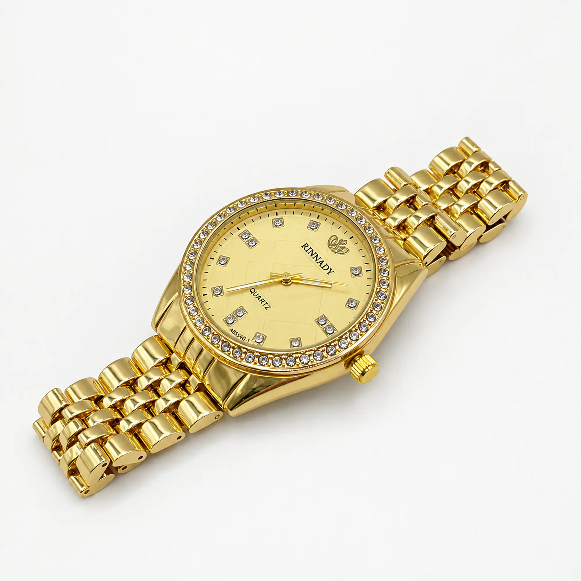 Reloj grande de acero quirúrgico dorado con cristales 1