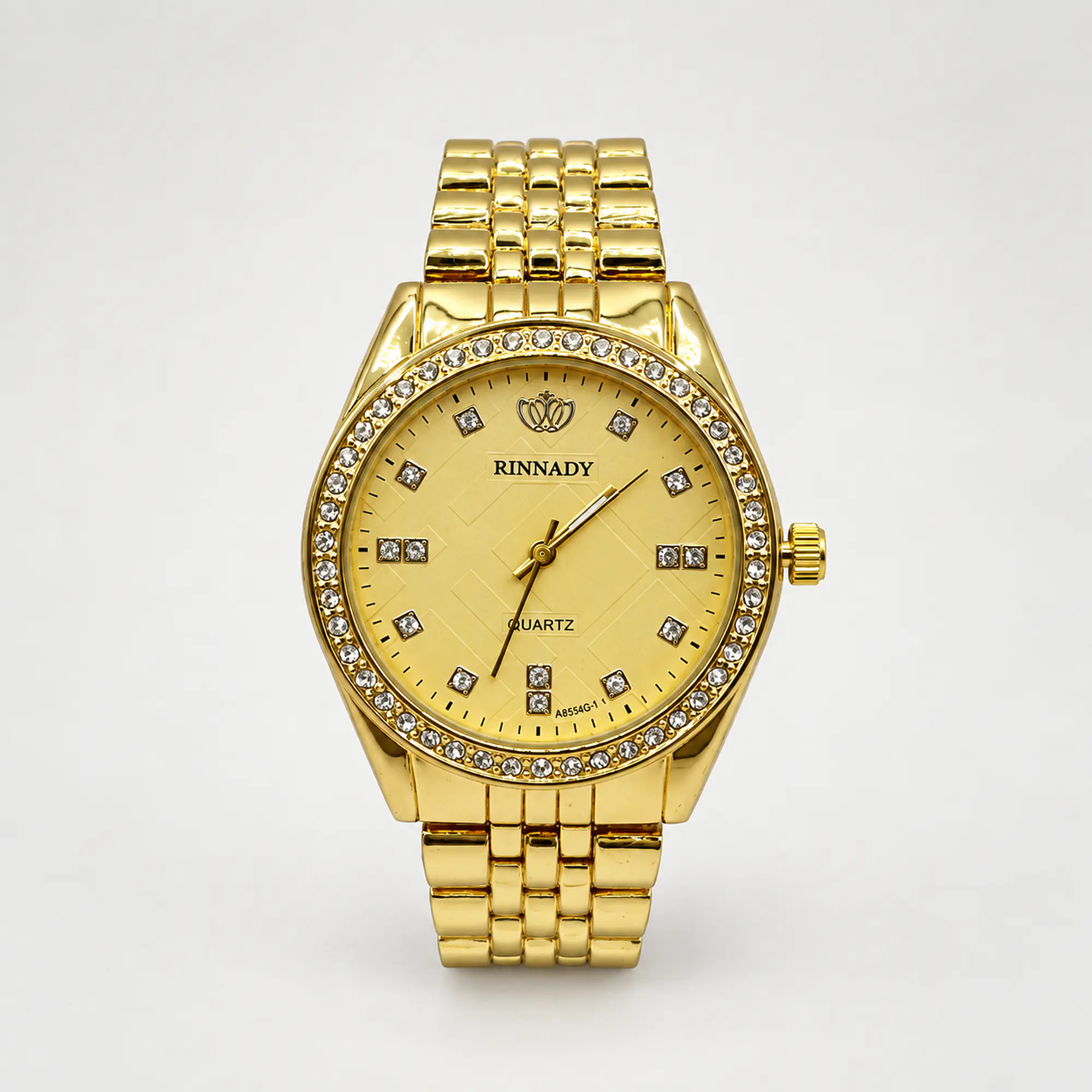 Reloj grande de acero quirúrgico dorado con cristales 2