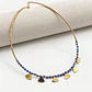 Choker de acero quirúrgico dorado con mostacillas azules y dijes - Miniatura 1