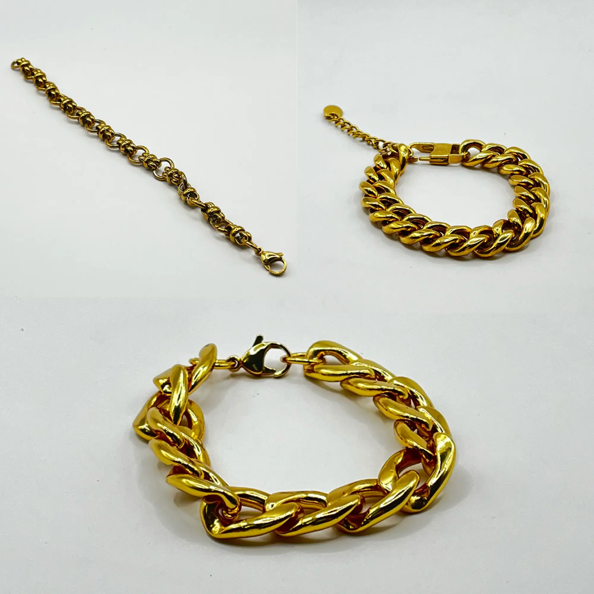 Set de 3 pulseras de acero tipo cadena 1