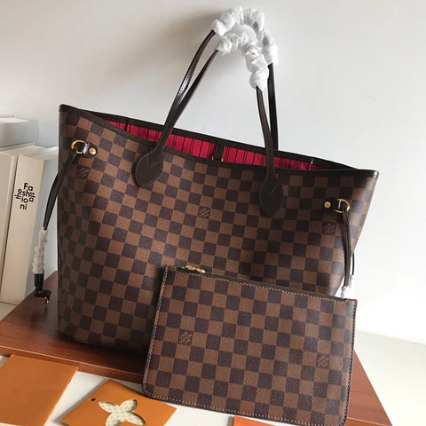Tote Damier, marrón con interior rojo