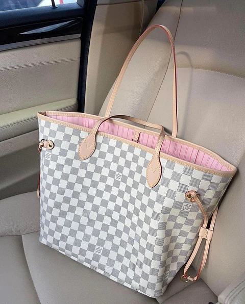 Tote Damier, blanco/gris con interior rosa