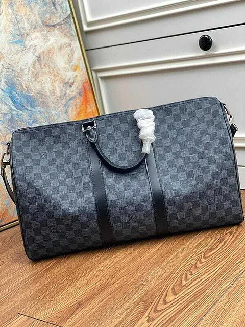 Bolso de viaje cuadrillé negro/grafito