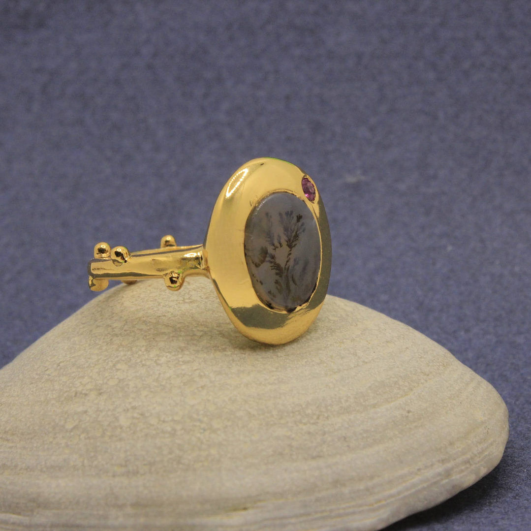 Anillo Dendrita Rubi Plata Dorado 1