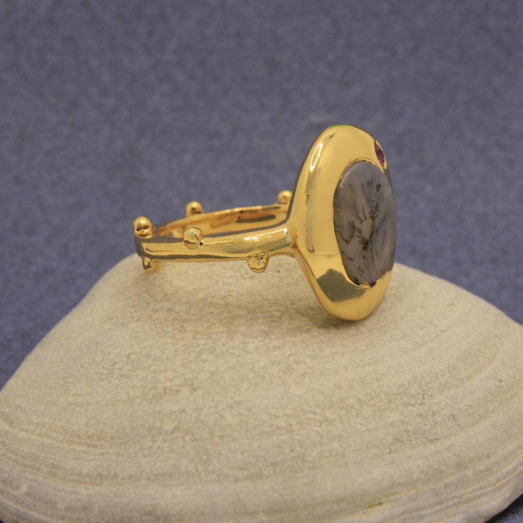 Anillo Dendrita Rubi Plata Dorado 5