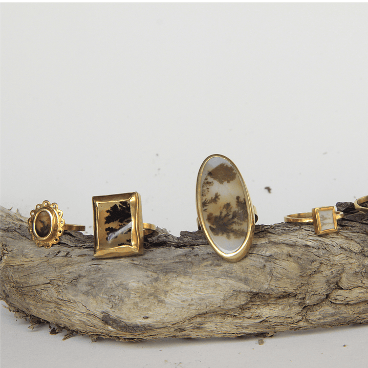 Anillo Dendrita Grande Plata Dorado 10