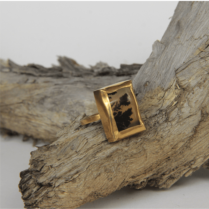 Anillo Dendrita Grande Plata Dorado 9