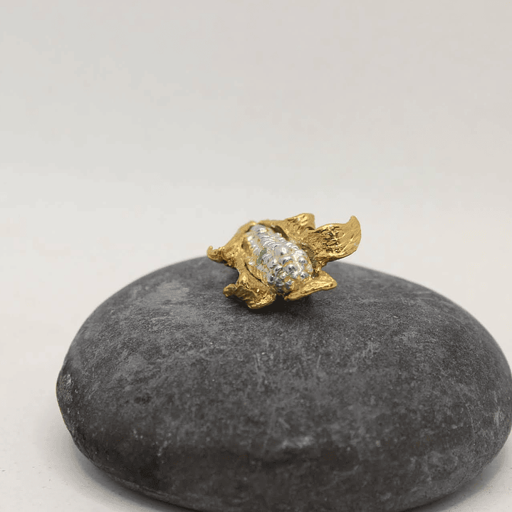 Collar Maíz Mediano Esmeralda Plata  Enchape en oro  2