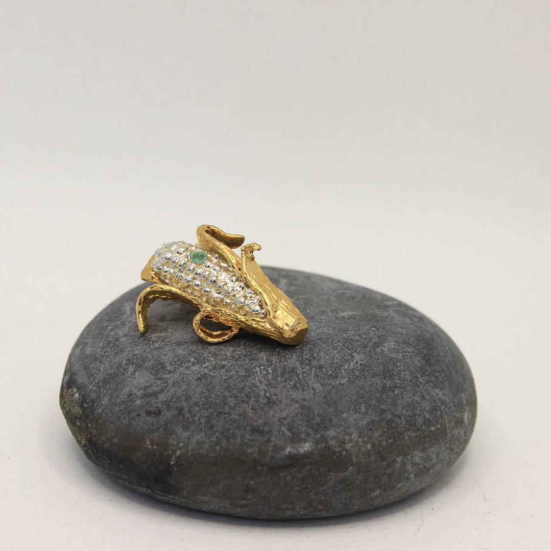 Collar Maíz Mediano Esmeralda Plata  Enchape en oro  3