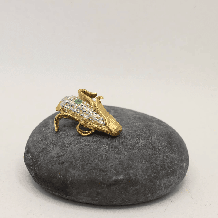 Collar Maíz Mediano Esmeralda Plata  Enchape en oro  3