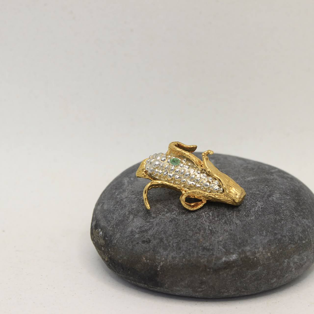 Collar Maíz Mediano Esmeralda Plata  Enchape en oro  4