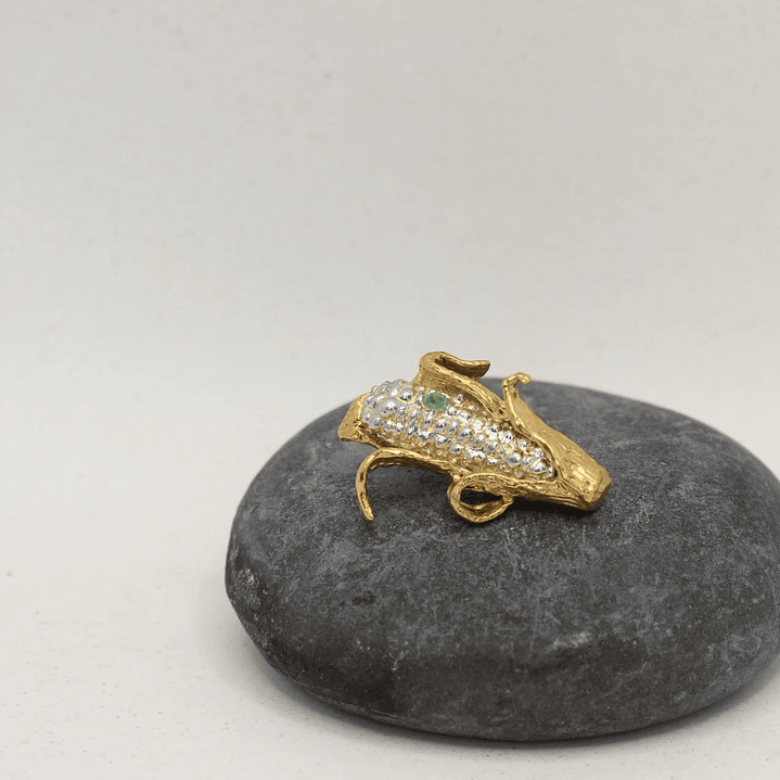 Collar Maíz Mediano Esmeralda Plata  Enchape en oro  4