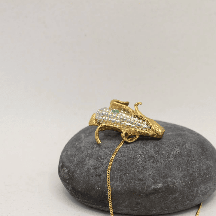 Collar Maíz Mediano Esmeralda Plata  Enchape en oro  5